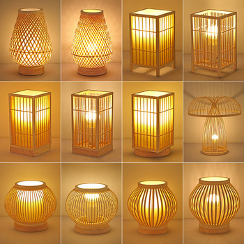 Japanese-style atmosphere table lamp rechargeable retro bed & breakfast bedroom bedside lamp tea room antique decorative bamboo floor lamp