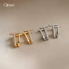18K Real Gold Electroplated Silver Needle Super Shiny Zircon Letter t Earrings Korean Style Simple Earrings Light Luxury High-End Earrings for Women