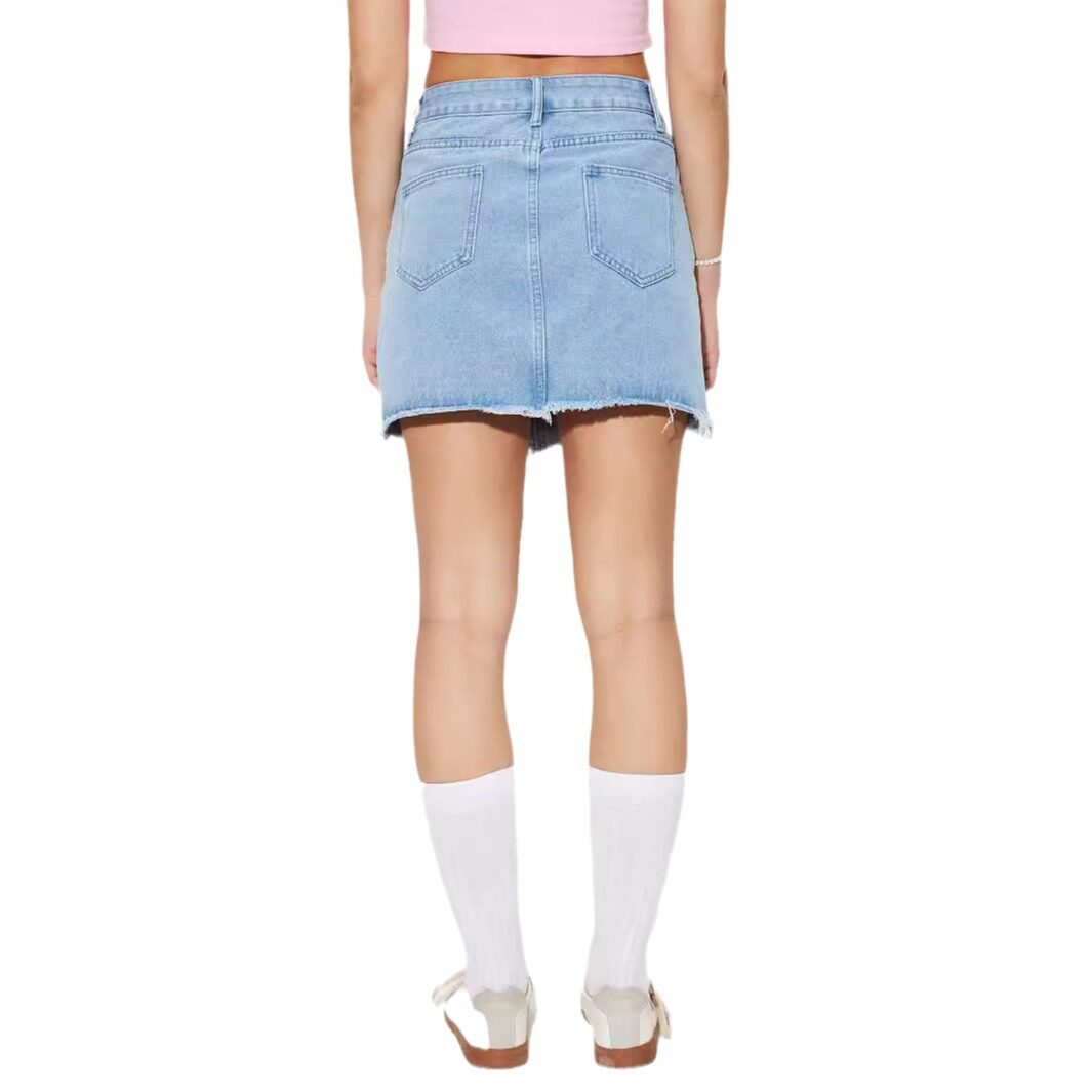 Denim Midi Skirt Distressed Design Unique Style Casual Wear Wholesale Available ready to ship