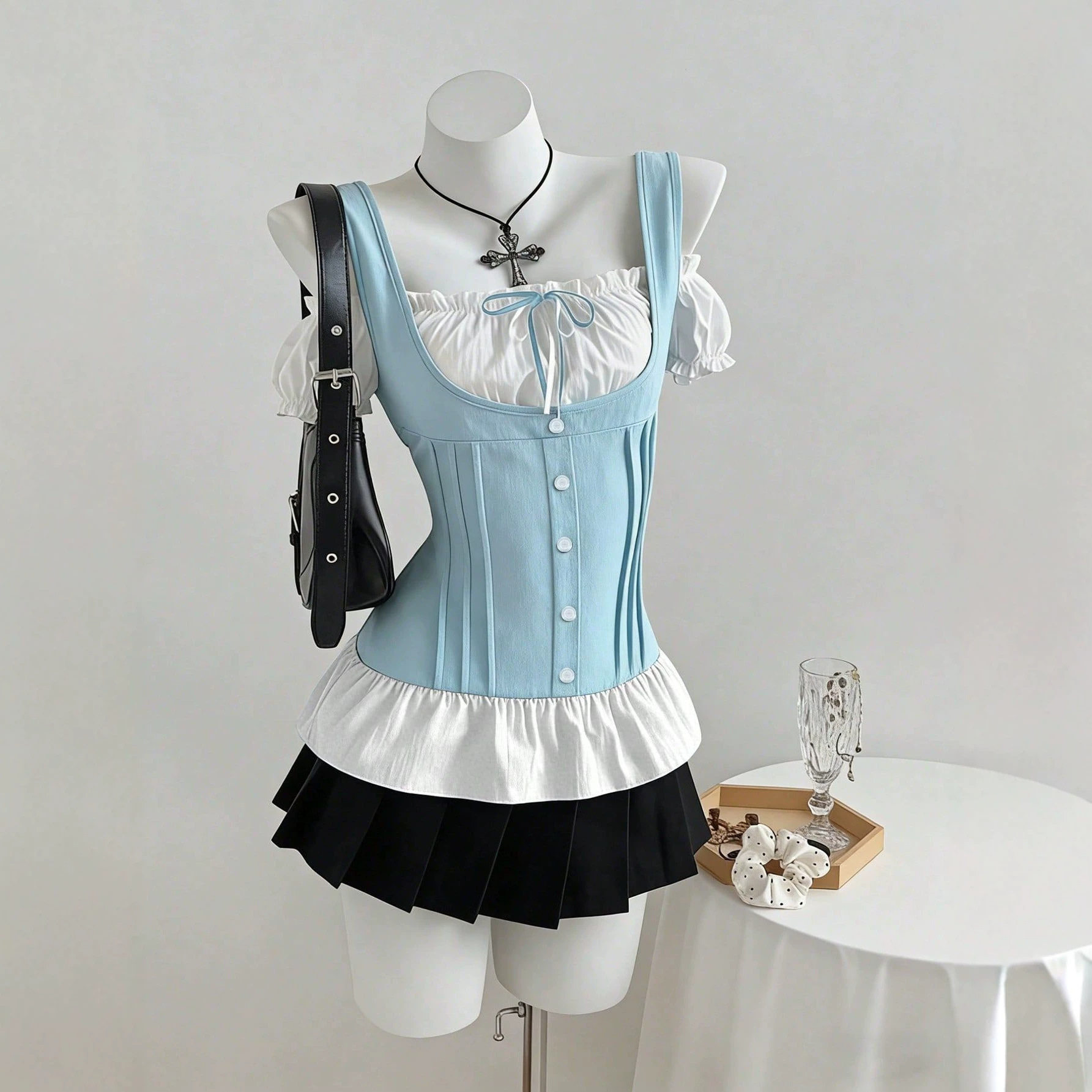 Color Block Bow Tie Slim Fit Short Sleeve T Shirt Casual Style Versatile Womens Apparel Ready to Ship