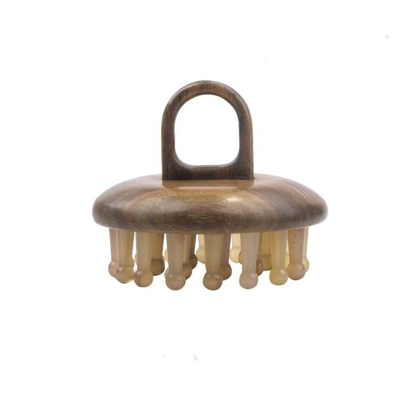 Natural Green Sandalwood Ring Disc 28 Tooth Massage Comb Horn Head Healing Health Body Dredging Sandalwood Meridian Comb