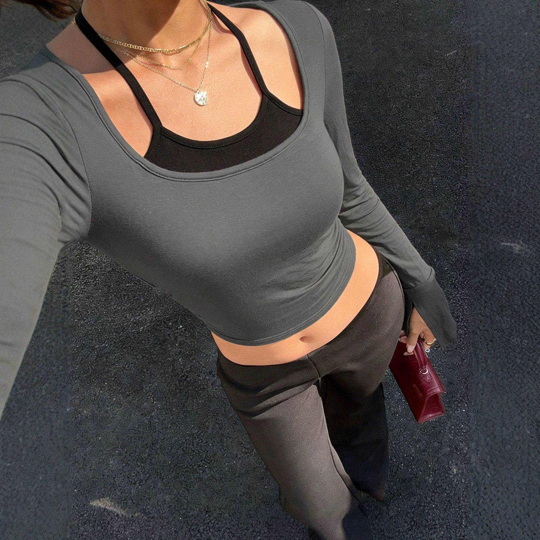 Womens Fitted Short Sleeve Top Square Neck Bell Sleeves Stylish Design Casual Wear Perfect for Spring and Summer
