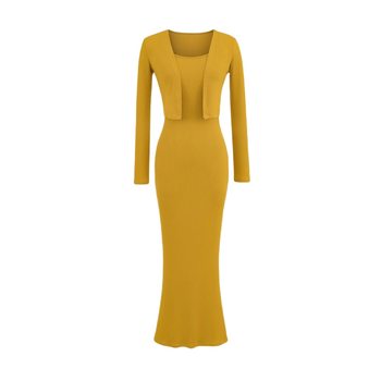 Pure Desire Sexy Stretch Slim Fit Hip-Fitting Fishtail Long Skirt Women's Outerwear Buttonless Long Sleeve Shawl Outerwear Top Two-Piece Set