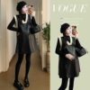Maternity Wear Spring New Style Black Sweet Cool Style Leather Contrast Vest Dress Suit Fashion Dress Petite