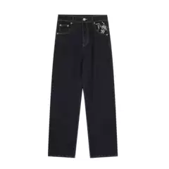 Derschutze European and American Retro Plum Blossom Embroidered Straight Pants for Men and Women, Versatile Stylish Street Trendy Jeans Cross-Border