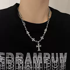 2025 New European and American Retro Cross Pendant Necklace Men's Niche Design High-End Titanium Steel Necklace Sweater Chain