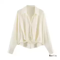 U Cross-Border European and American Style 2026 New Fashionable Elegant Amazon Women's Wholesale Striped Twist Hem Blouse Shirt