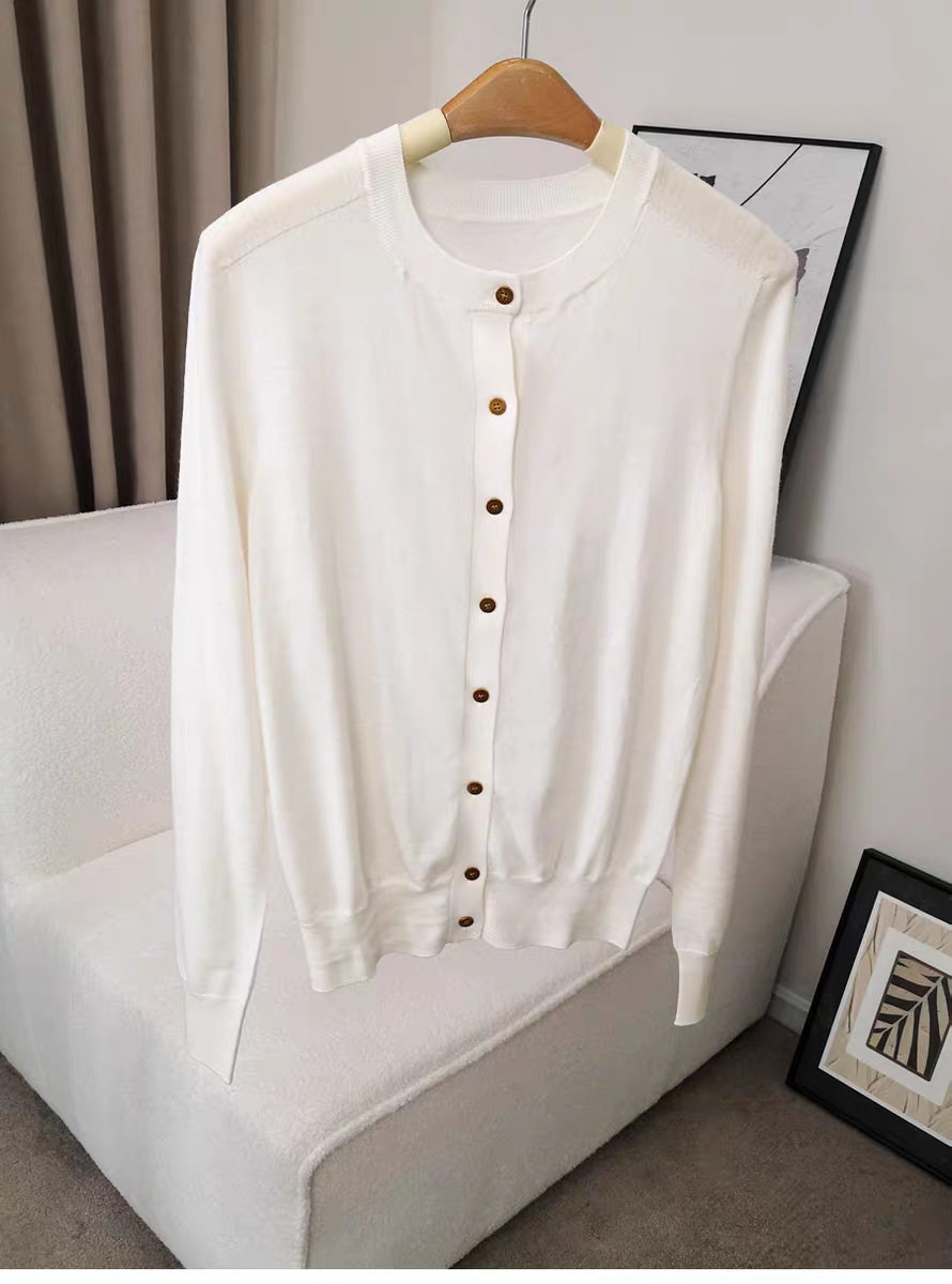 德国扬子纱100%美丽诺羊毛针织圆领开衫精纺60支外套秋冬薄款女25