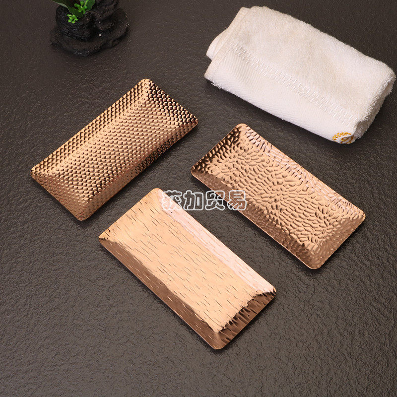 Stainless Steel Towel Tray High-class Hotel Restaurant Wet Wipes Tray Rectangular Golden Small Plate Shelf Table Tableware