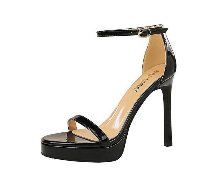 Sandal cao gót nữ mũi hở quai ngang da bóng gót nhọn 11cm — Màu bạc, Màu đen, Màu vàng
