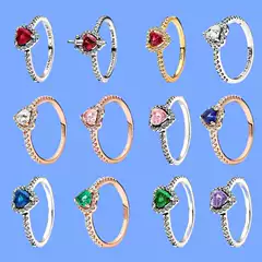 Cross border exclusive Panjiadora white copper sparkling red heart ring, love pink diamond rose gold multi-color matching ring for women
