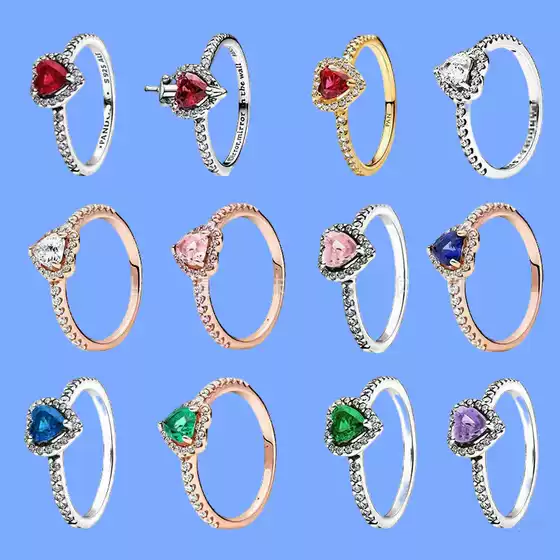 Cross border exclusive Panjiadora white copper sparkling red heart ring, love pink diamond rose gold multi-color matching ring for women