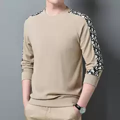 Jacquard Round Neck Knitwear Sweatshirt Men's Autumn and Winter Bottoming Shirt Casual Pullover Knitwear Long-Sleeved New Middle-Aged Top