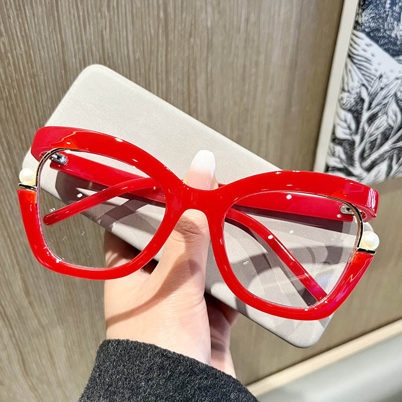 New hot selling colorful large frame glasses frame pearl embellished ins cat eye glasses rainbow ladies glasses