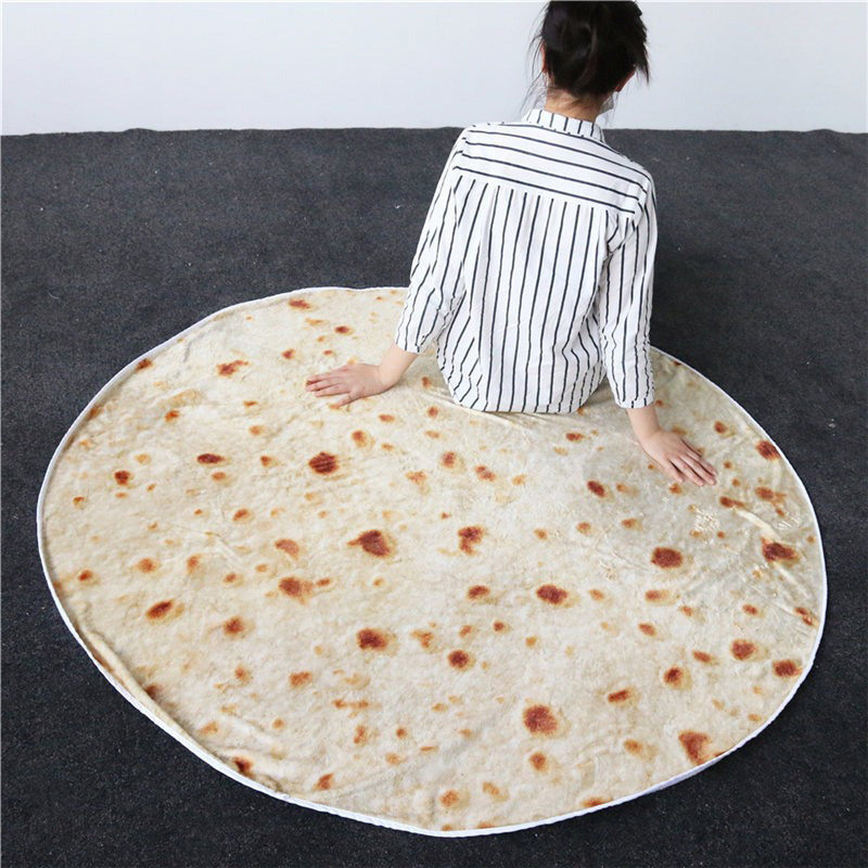Customized Flannel Tortilla Blanket Creative Round Pie Stuffed Blanket Office Nap Printed Shawl Blanket