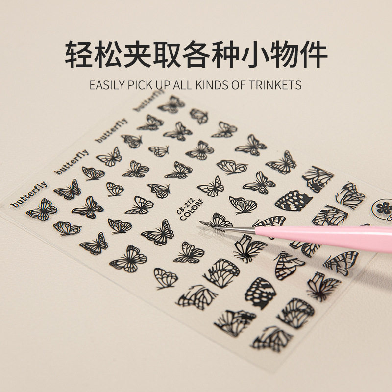 Nail Tweezers Double Head Metal Straight Head Clip Jewelry Silicone Press Rod Clip Diamond Decal Alloy Clip Tool