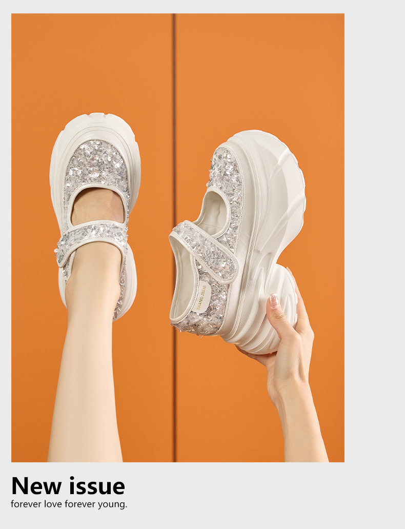 Dép sandal nữ quai chữ V đế wedge gót cao 8 cm — Bạc, Trắng chi tiết 12