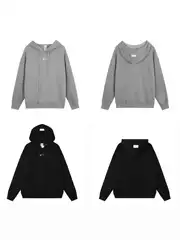 Cross-Border Correct Version Fog Hook N-Shaped Three-Party Joint Double-Cap Sweatshirt 400g Heavy Velvet Cotton Loose Jacket for Men