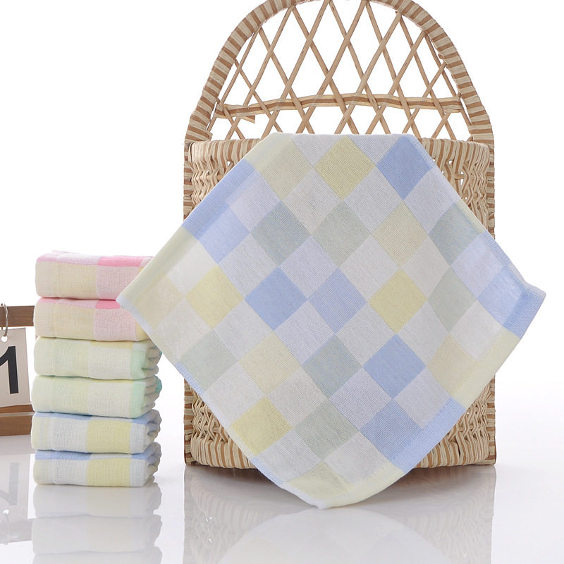 Back-To-School Season Pure Cotton Square Towel Gauze Small Towel Kidsren's Gauze Saliva Towel Kindergarten Handkerchief Color Grids Hand Towel