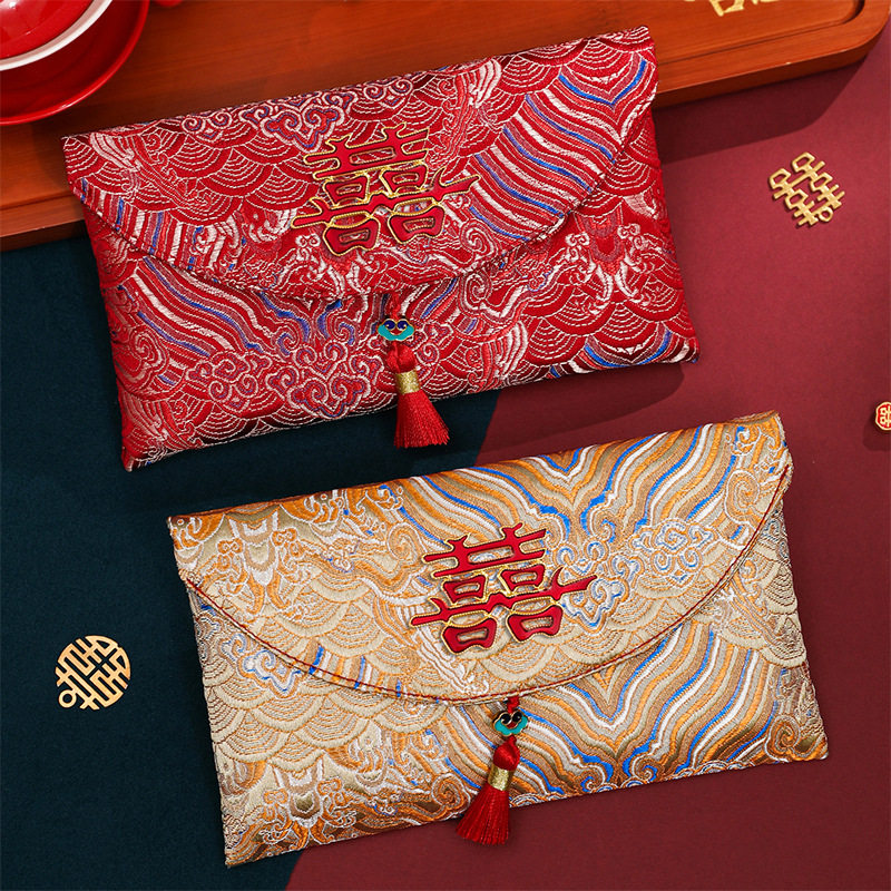 Fabric Full Moon Red Envelope for Wedding, Chinese-Style Fabric Red Envelope for Parents, Lucky Money Envelope, Festive Red Envelope