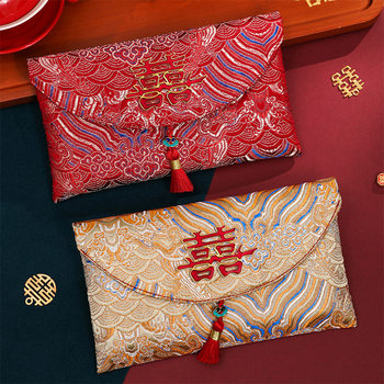 Fabric Full Moon Red Envelope for Wedding, Chinese-Style Fabric Red Envelope for Parents, Lucky Money Envelope, Festive Red Envelope