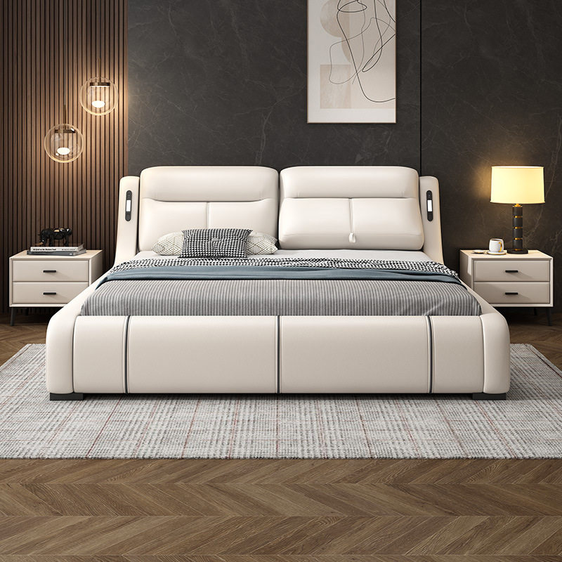 Oriental Heart Multifunctional Bed, Luxurious Master Bedroom, Double Bed, Storage Leather Art Soft Bag Wedding Bed