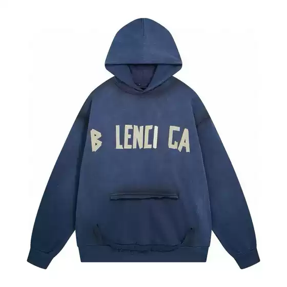 Gao Pin Original Standard Paris B Yellow Tape Printing Washed, Worsted and Old All-Match Men's and Women's Hooded Sweater Hoodie