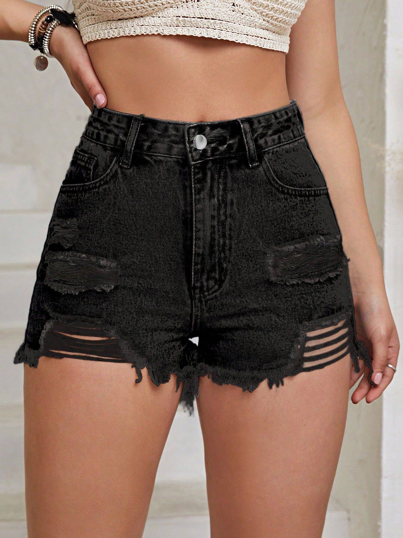 Womens Distressed Denim Shorts Short Length Frayed Hem Casual Style Ready to Ship Low MOQ