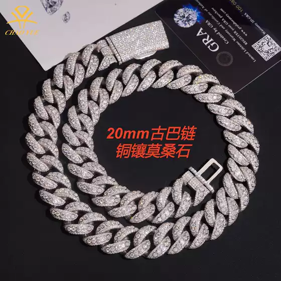 TK Live Streaming Jewelry for Europe & USA - 20mm Hip Hop Cuban Chain Necklace & Bracelet for Men in D-Color Moissanite, Copper Base
