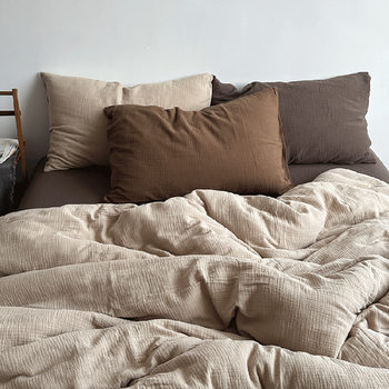 Maillard Wind Class A Maternal and Infant Sleeping Naked Double-layer Wrinkled Yarn Cotton Bed Sheet Bed Cover Bedding Four-piece Set