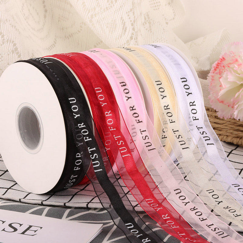 Free Shipping 2.5cm Letter Medium Satin Edge Mesh Printing Yarn Ribbon Holiday Wedding Decoration Gift Wrapping Belt Cake