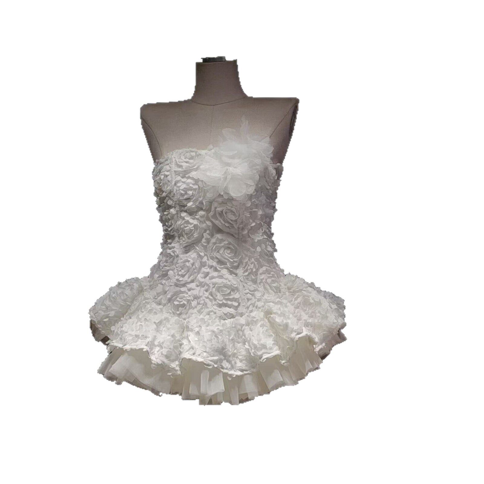 Váy mini tutu xếp ly nữ phong cách Pháp, eo cao, không tay — Trắng (quần short)