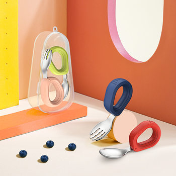 304 stainless steel 316 baby spoon fork silicone short handle spoon fork suit kindergarten independent feeding