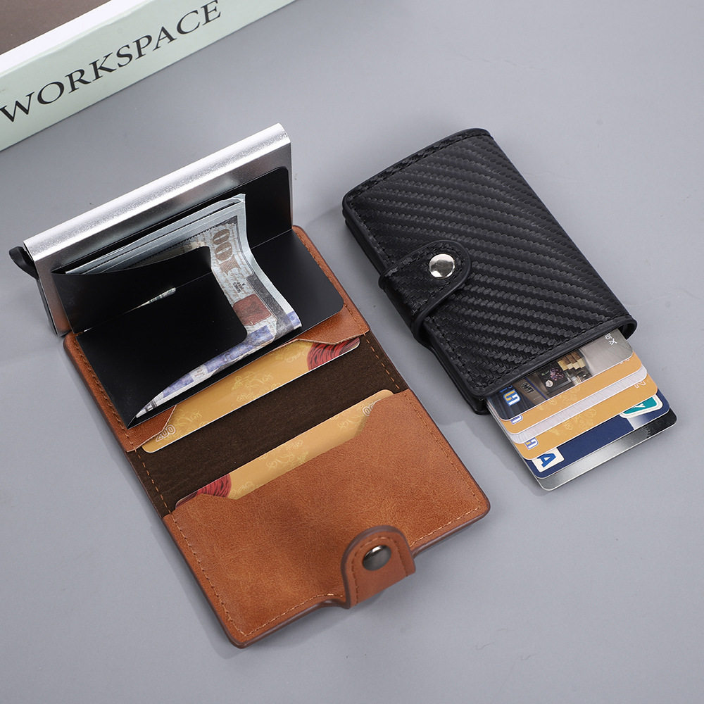 Cross-Border Popular Rfid Aluminum Box Card Holder Carbon Fiber Pu Anti-Theft Credit Card Holder Metal Automatic Card Ejection Card Box