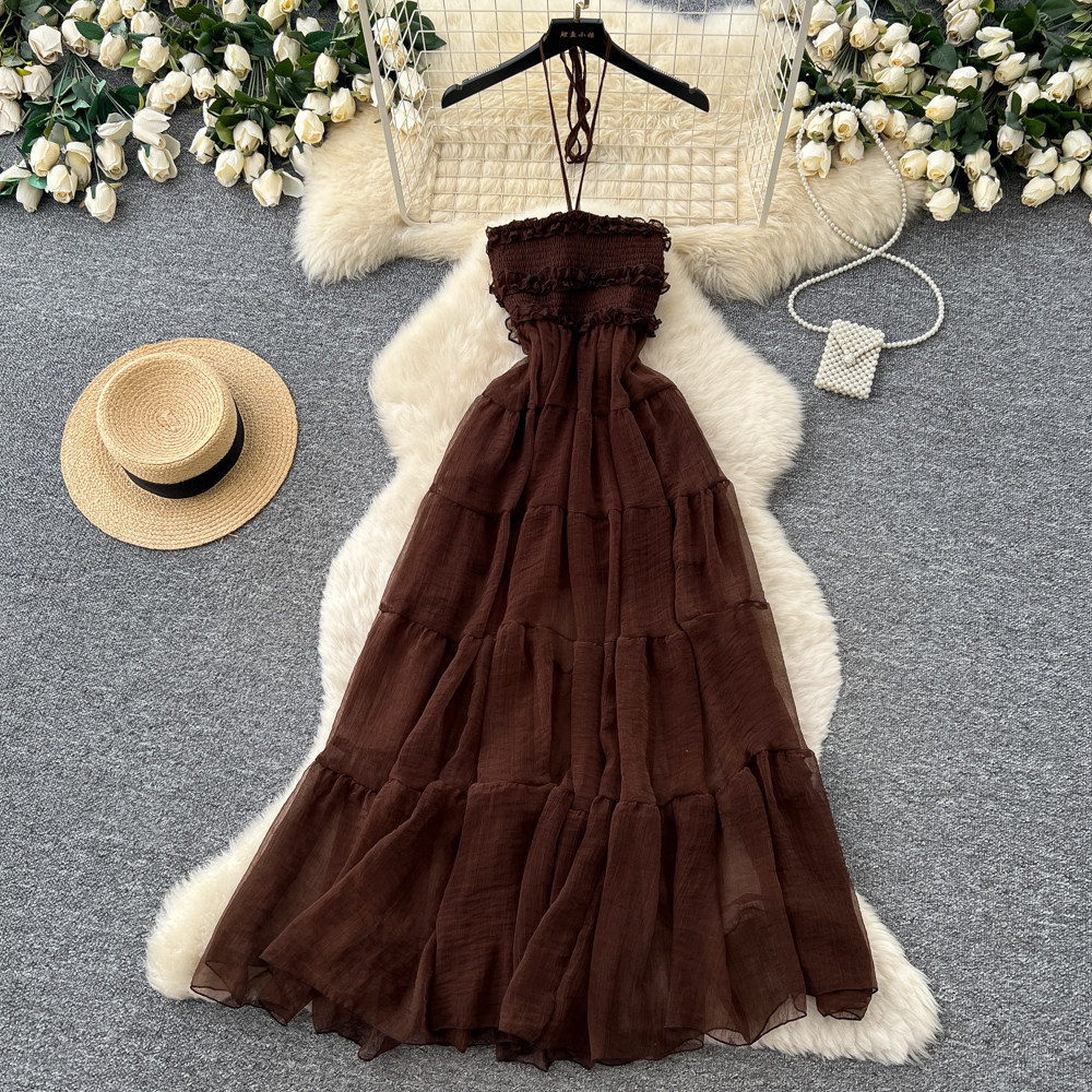 Sleeveless High Waisted A Line Dress French Style Flattering Fit Cake Skirt Design Summer Vacation Wear Wholesale
