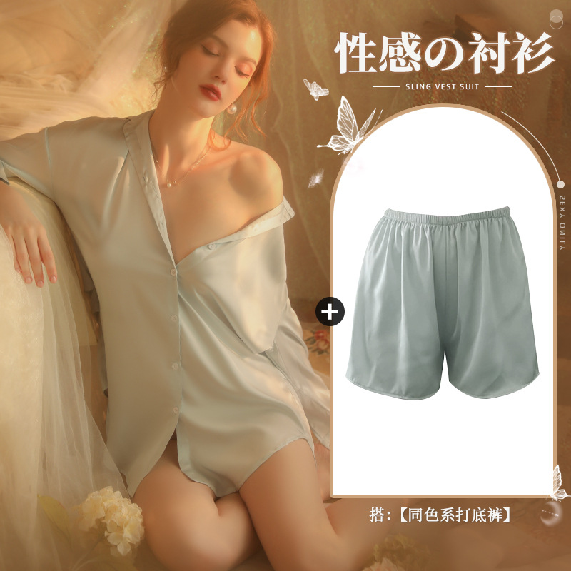 仙懿性感男友风衬衫睡衣女夏纯欲薄款高级感家居服可外穿大码430