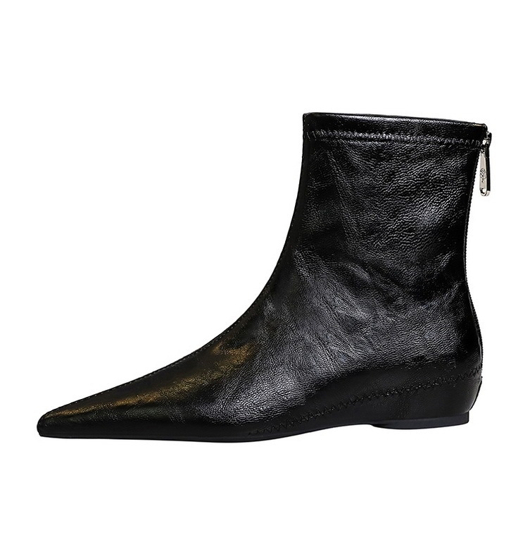 Boot nữ cổ thấp gót vừa khóa kéo sau, mũi nhọn tôn dáng, phong cách cổ điển dễ phối đồ — Lớp lót đơn màu đen, Lớp lót đơn màu nâu sẫm, Lớp lót nhung đen, Nhung màu nâu sẫm