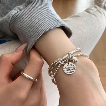Korean Version Versatile Simple Three-Layer Round Pendant Bracelet for Women, Fashionable Light Luxury Niche Temperament Exquisite High-End Jewelry