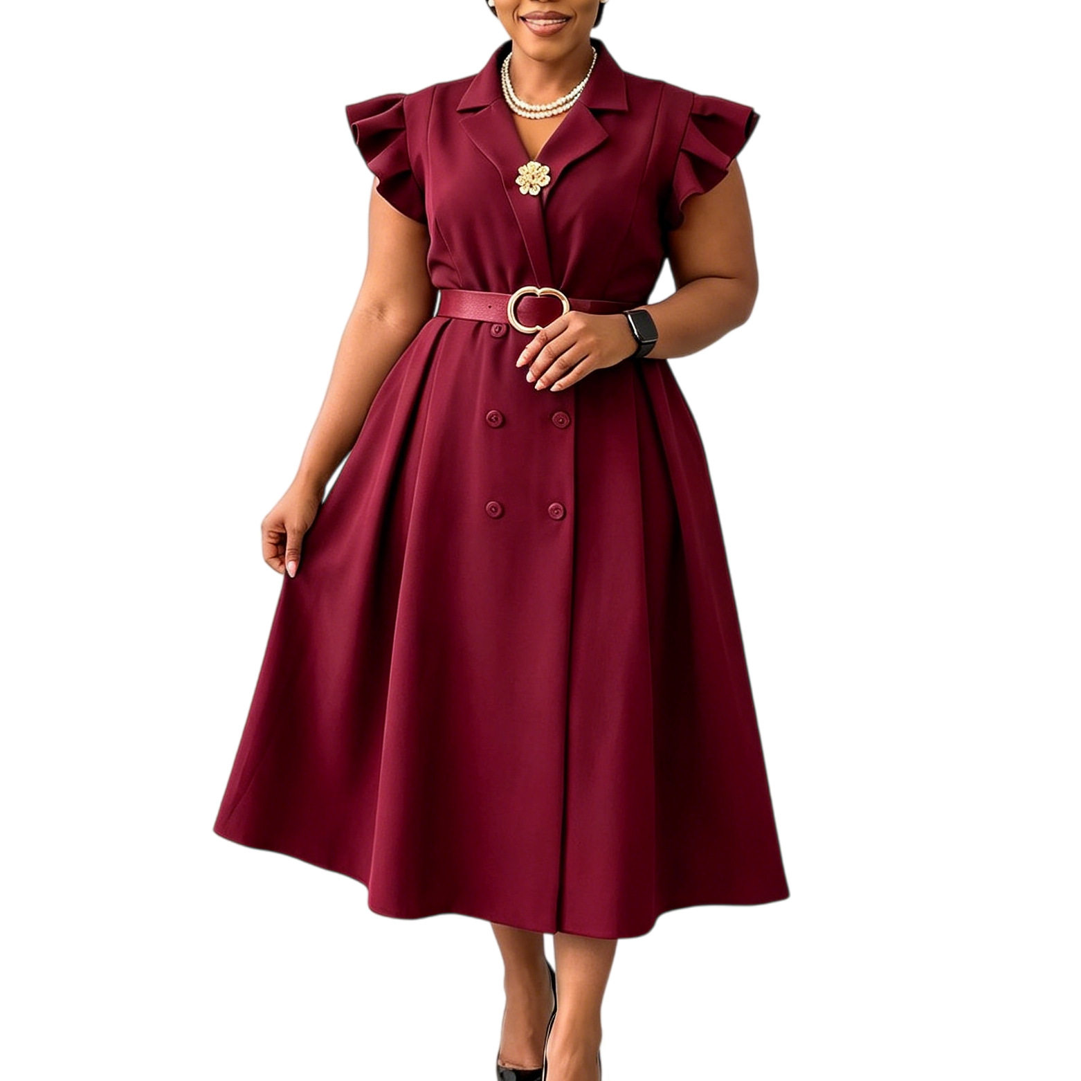 Elegant Double Breasted African Print Dress Mid Length Suit Collar Summer Style Wholesale Available