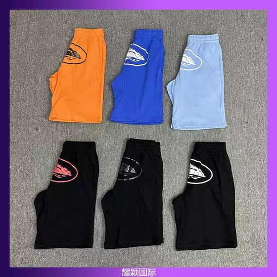 Cortiez Alcatraz Ship Print Logo Shorts Ins Trendy Hip-Hop Skate Casual Shorts for Men and Women