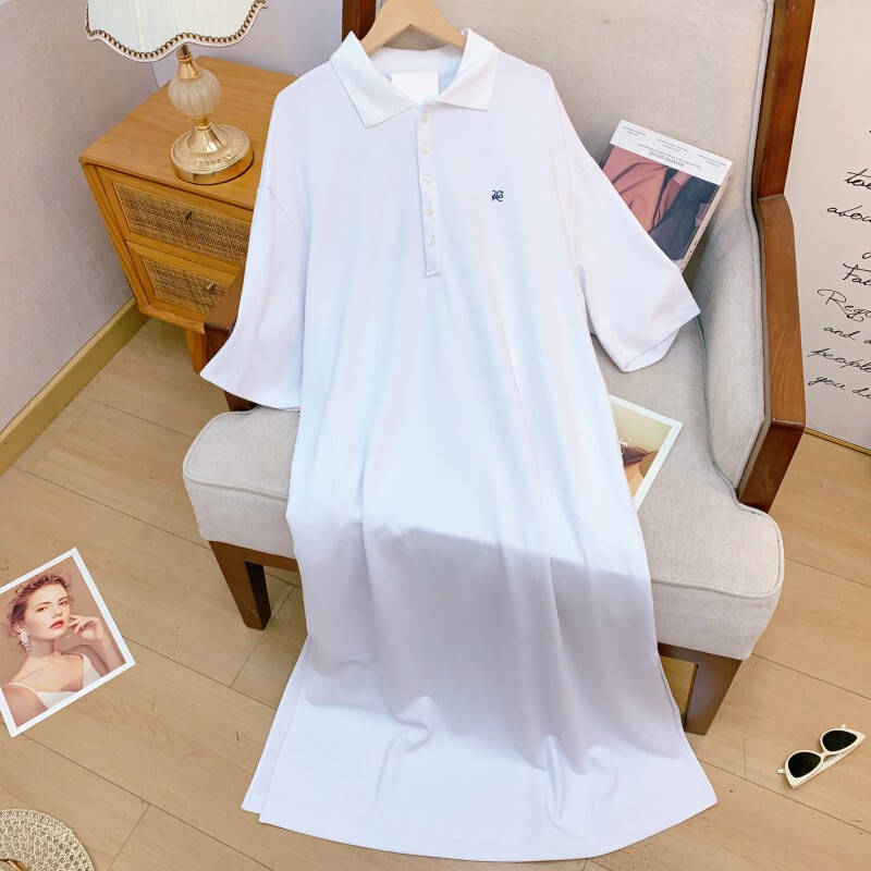 Đầm polo nữ dáng suông dài tay ngắn cổ polo phong cách tối giản — màu đen, Màu nâu, Màu trắng