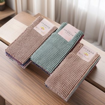 Ready Stock Coral Fleece Vertical Striped Square Towel 30*30 Soft Absorbent Kitchen Cloth Soft Lint-Free Children's Towel