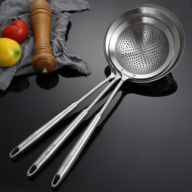 304 stainless steel punching round hole colander line drain kitchen colander hot pot fried large spoon long handle dumpling noodle spoon