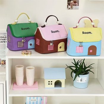 Cosmetic Bag 2025 New Cute Ins Style House Portable Travel Satchel Large Capacity Partition Storage Bag