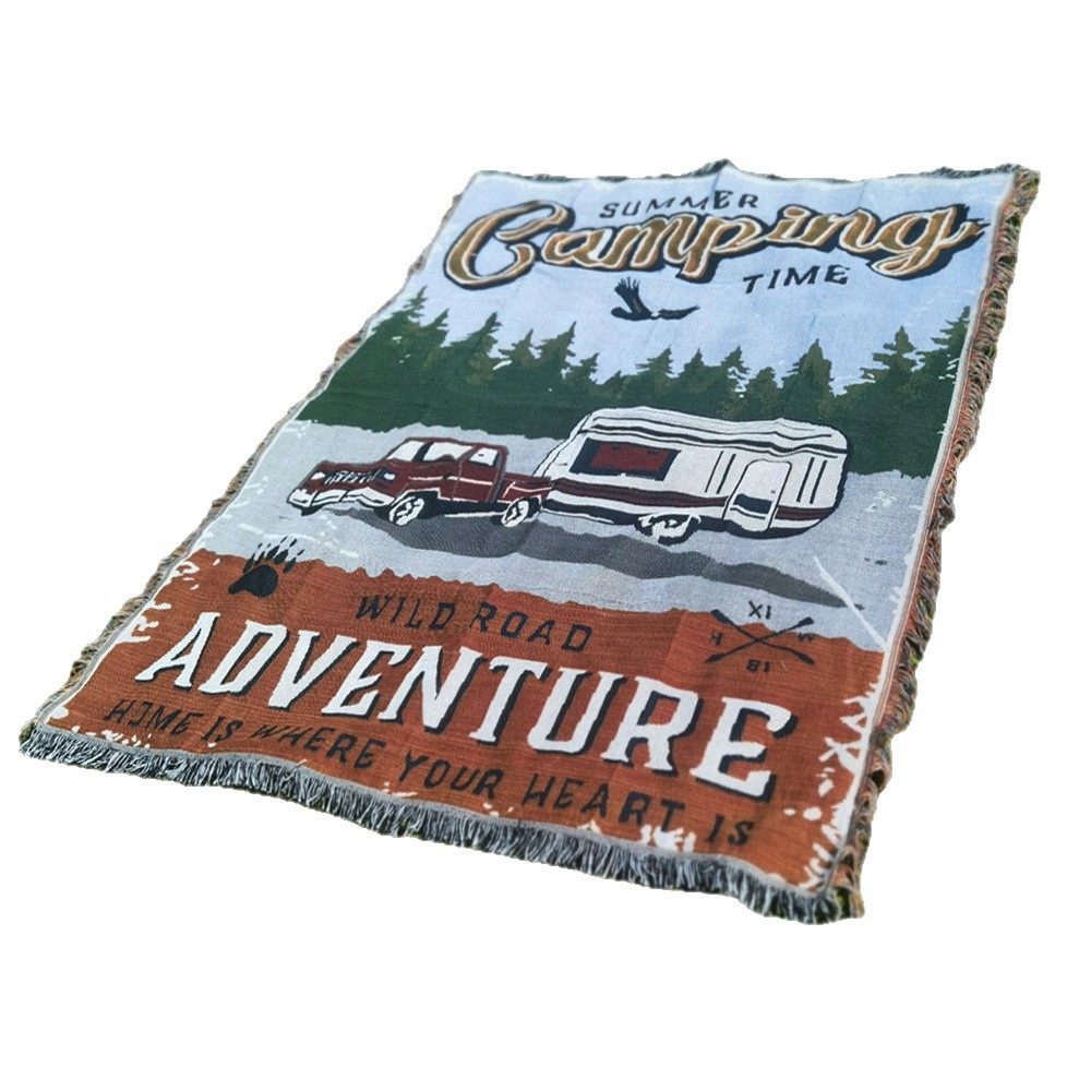 Cross-border American wholesale custom camping blanket moisture-proof picnic mat jacquard tapestry sofa towel thread blanket universal sofa blanket