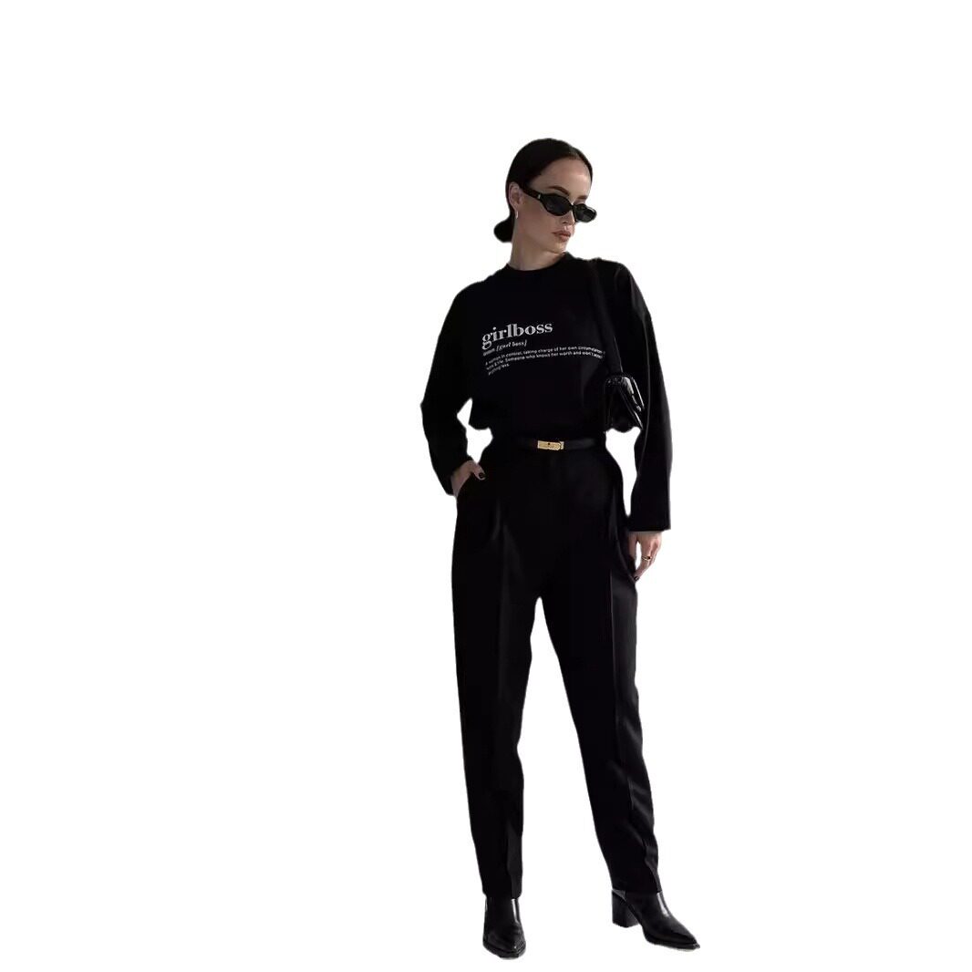 Vintage American Graphic T Shirt for Women Loose Fit Long Sleeve Cotton Letter Print Casual Wear Ready to Ship