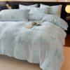 Class a Thickeneded Milk Velvet Four-Piece Set for Naked Sleeping, Warm Coral Velvet Quilt Cover, Double-Sided Velvet Bed Bed Sheets and Fitted Bed Sheets 4