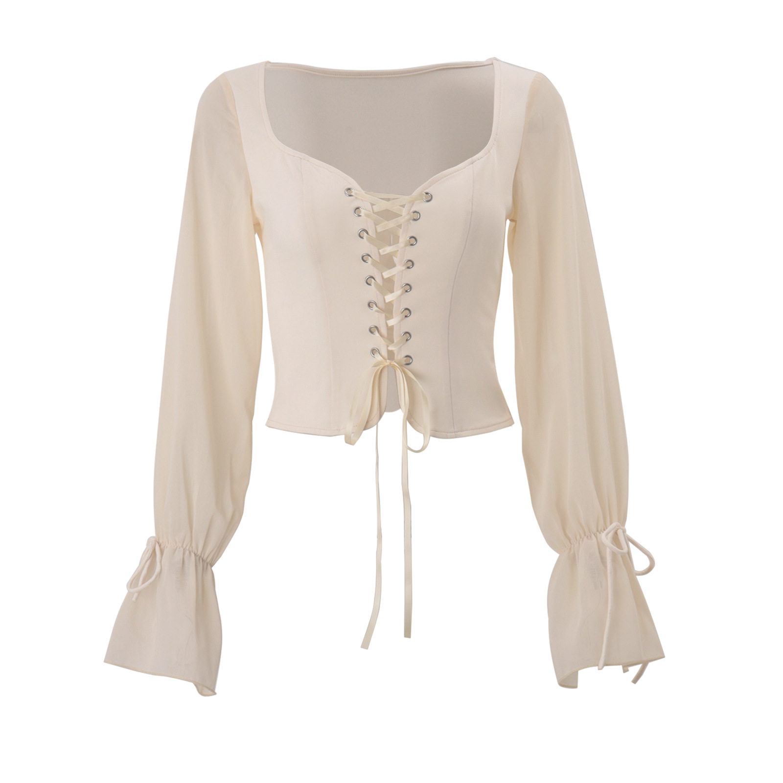Womens French Court Style Long Sleeve Top Hollow Out Design Bell Sleeves Elegant Fashion Autumn Collection