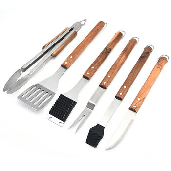 Stainless steel barbecue tools suit outdoor portable barbecue clip Brush Fork shovel BBQ Barbecue combination 6-piece set Wholesale