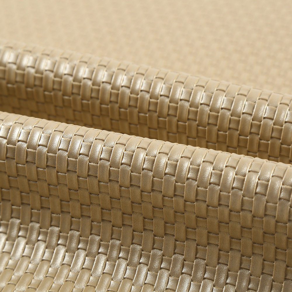Pvc Embossed Woven Artificial Leather 1.0 Thick Handbag Shoe Material Straw Mat Pattern Brushed Bottom Small Woven Leather Fabric Wear-Resistant